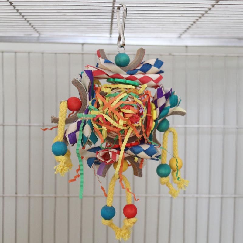 Parrot toy colored rattan ball paper tube bird cage decoration pendant bird toy 0