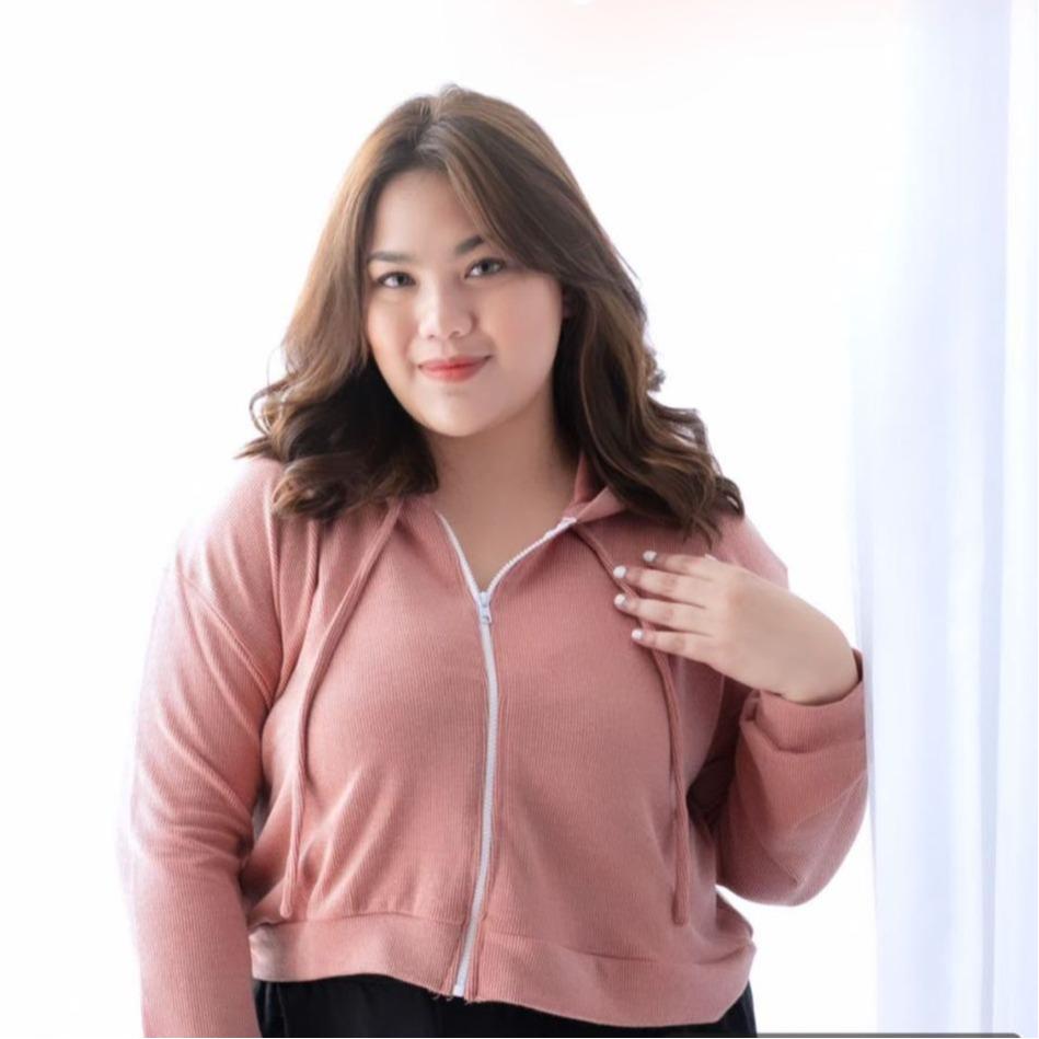 Dara Jaket Jumbo / Atasan Jumbo lembut nyaman Wanita Hitam Zipper Karet zipper crop