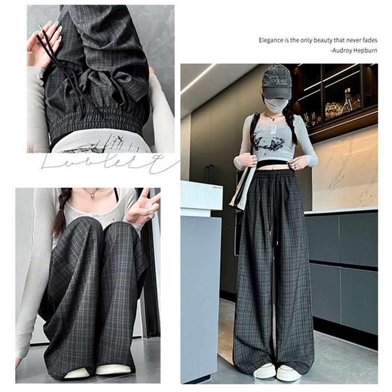 Quần kẻ caro [Tuma] 2024 quần ống rộng chất đẹp màu sắc dễ mặc dễ phối đồ Nữ Women Pants quần  caro xám quần  caro bigsize đỏ