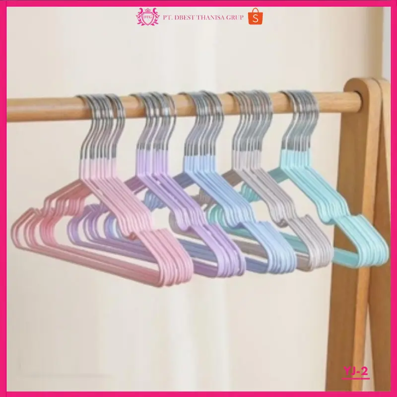 PROMO Gantungan Baju Isi 10 Pcs Warna Warni Hanger Kawat Coating Lapis Plastik Kuat Dan Lentur 0