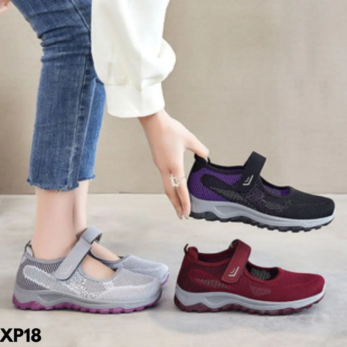 SEPATU SNEAKERS KEREN WANITA COMFY WEAR WARNA BASIC BAHAN MESH BREATHABLE  P18