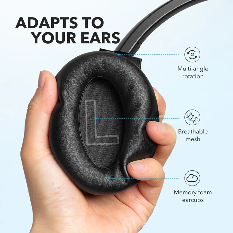 Soundcore by Anker Q20i Bluetooth Headphones with Mic Hi-Res Hybrid ANC Headset with Noise Cancelling Wireless Headphone Over-the-Ear Headphones - A3004 7