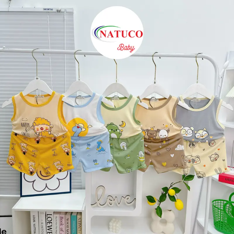 Bộ Quần Áo Ba Lỗ Trẻ Em Hiệu MINKY MOM Vải Thun Lạnh Mềm Mát In Hình Động Vật Cho Bé 0-8 Tuổi (8-27kg) BL-IN74 1