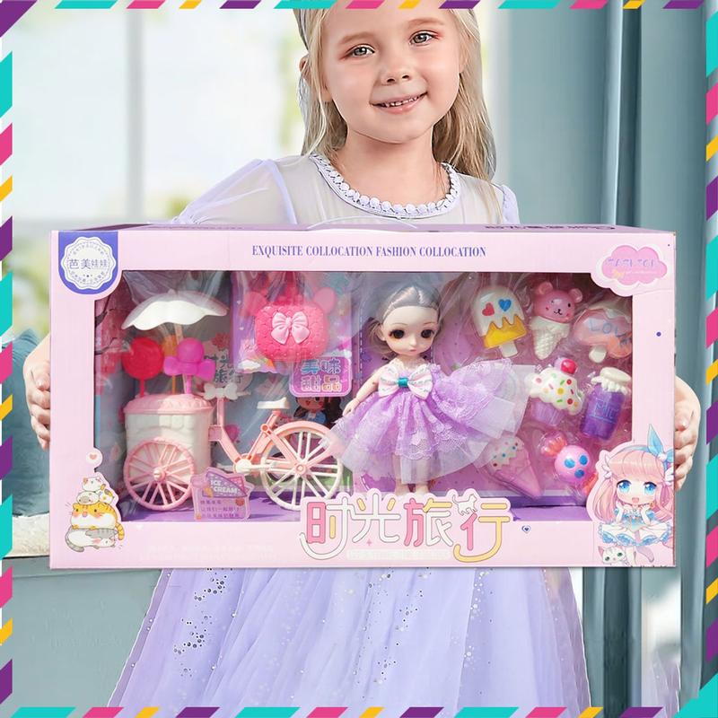 Bộ đồ chơi búp bê xe kem có khớp kèm hộp đựnġ sang trọng làm quà tặng cho bé