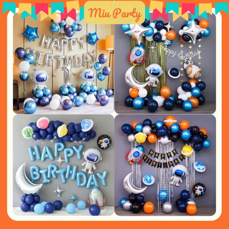 Set bong bóng trang trí sinh nhật happy birthday chủ đề phi hành gia cho bé trai bé gái đầy đủ phụ kiện- Miubabyclothing