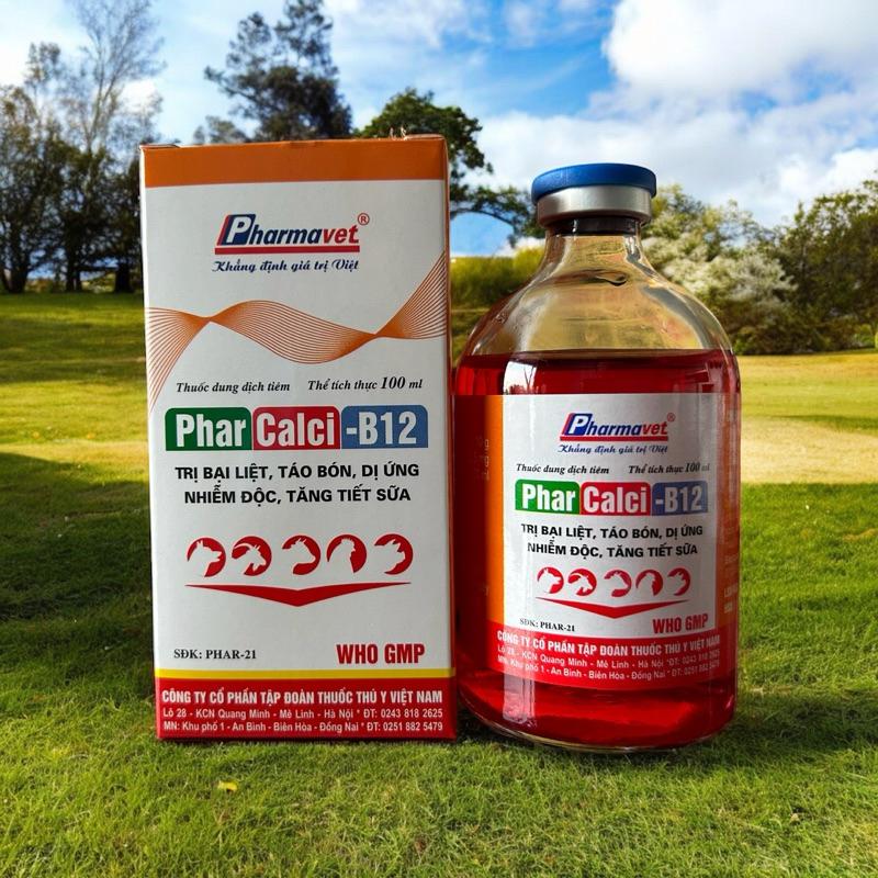 PHARCALCI B12 - Cung cấp Calci và B12 cho vật nuôi, đặc trị bại liệt, yếu chân và co giật trên vật nuôi. Dạng dung dịch 2