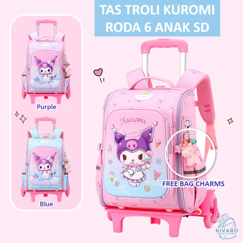 Tas Troli Kuromi Anak Perempuan SD Sedang 38cm Motif Fashion 3D Pink Purple Blue | KV01 Kivaro