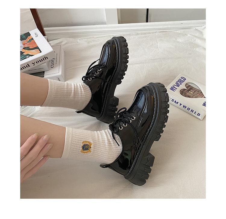 Product Introduction of British Style Leather Shoes Women's New Spring and Autumn Thick Bottom All-Match JK Pumps with Skirt Loafers Retro Black Tie 11