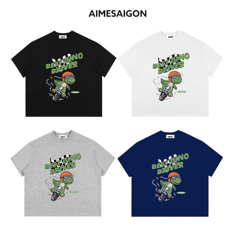 Áo Thun Big Boxy Local Brand AIMÉ Form Rộng Tay Ngắn Cotton Cổ Tròn Nam Nữ " KHỦNG LONG " Hoạt Hình Menswear Kem Unisex Hot Trend