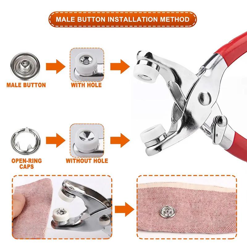 Product Introduction of Sewing Fork Ring Button, 50pcs Metal Sewing Fork Ring Buttons with Plier, Multifunctional Sewing Accessories for Clothes, Clothing Accessories 5