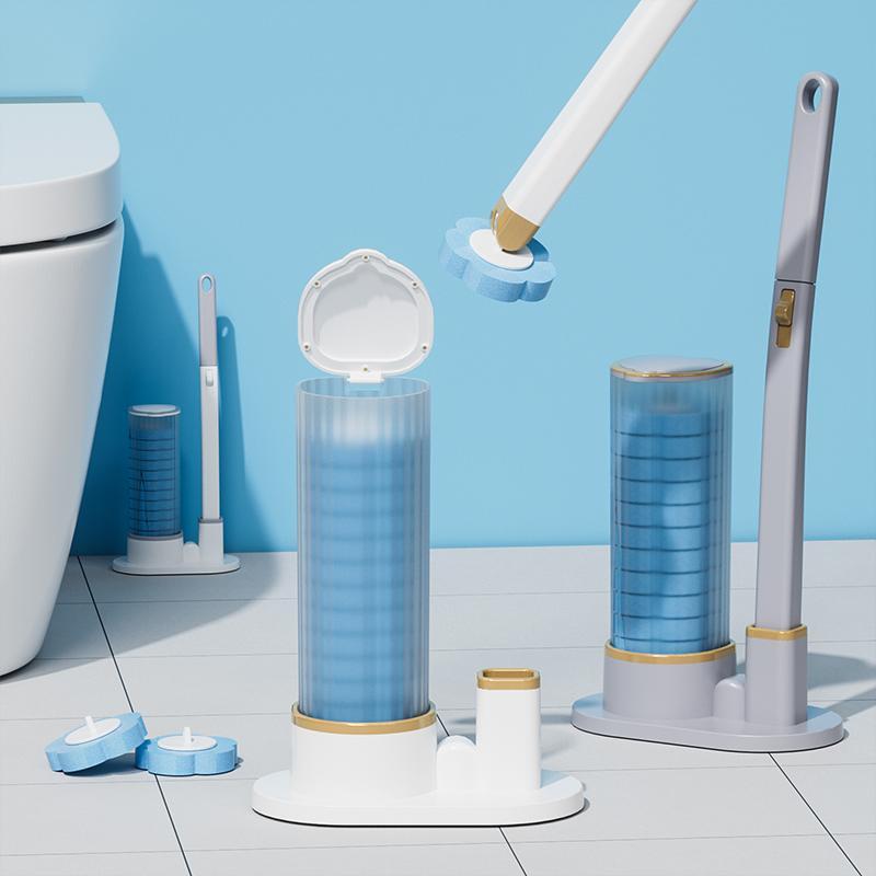 Toilet Brush Set, 1 Set Including Long Handle Toilet Brush & 24pcs Disposable Replacement Brush Head, Bathroom Cleaning Tool 2