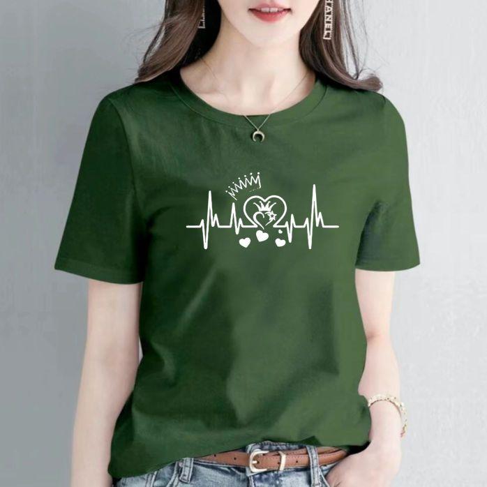 Kaos Oblong Wanita||Sablon DTF Berkualitas||Atasan Distro Baju Lengan Pendek||Motif Detak Mahkota Simple||Ukuran M,L,XL,XXL,||Kaos Fashion Santai.