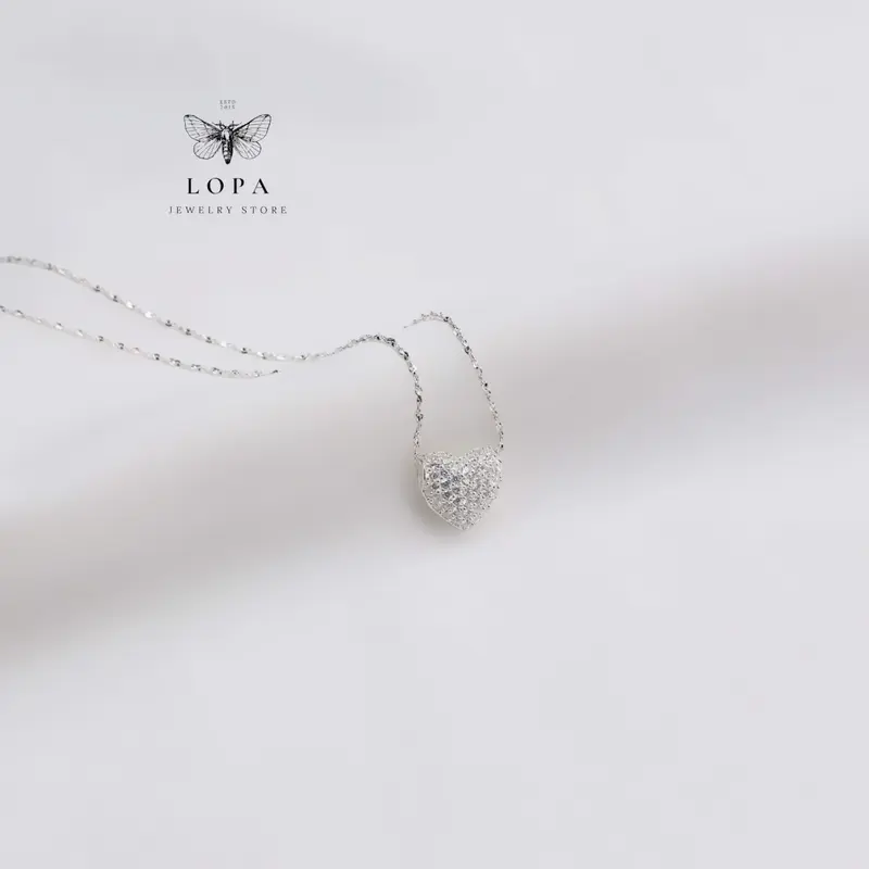 [Hộp xinh] Dây chuyền nữ bạc LoPa dây xoắn rối mặt tim phồng, mặt phay mặt đính đá lấp lánh , xinh xắn đáng yêu SK199, Bạc LoPa 0