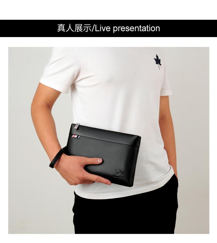 Product Introduction of Kangaroo Men's Handbag Fashionable Casual Large Capacity Clutch Male Clutch Male Clutch Soft Leather Envelope Bag Men's Bag 13