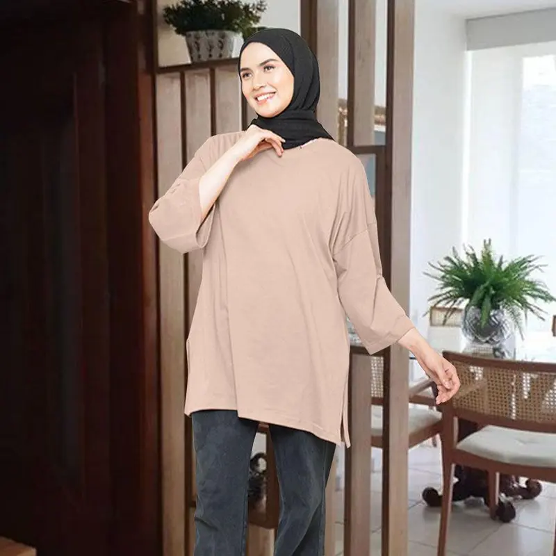Atasan Kaos Oversize Basic Polos Ld 130cm Baju Kaos Wanita Panjang Top Hijab Jumbo 8