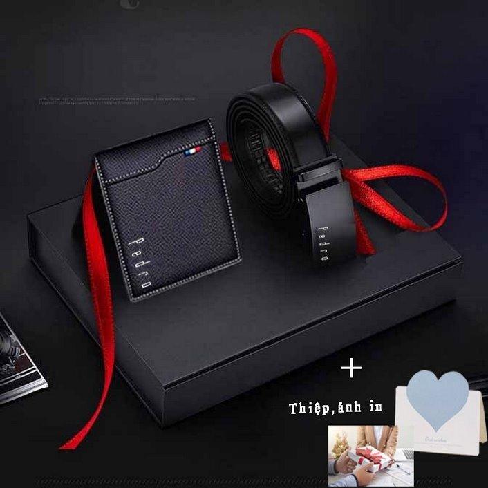 Bộ quà tặng đặc biệt kèm túi hộp như hình có hỗ trợ in thiệp ,lời chúc cho người thân - Vi da thắt lưng nam