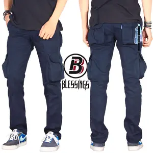 Blessings Celana Cargo Panjang Pria Original Brand Warna Blue Navy Bahan Cotton Twill Combad Nyaman Santai Formal Kantor Size 28-38 Premium Terbaru 2024