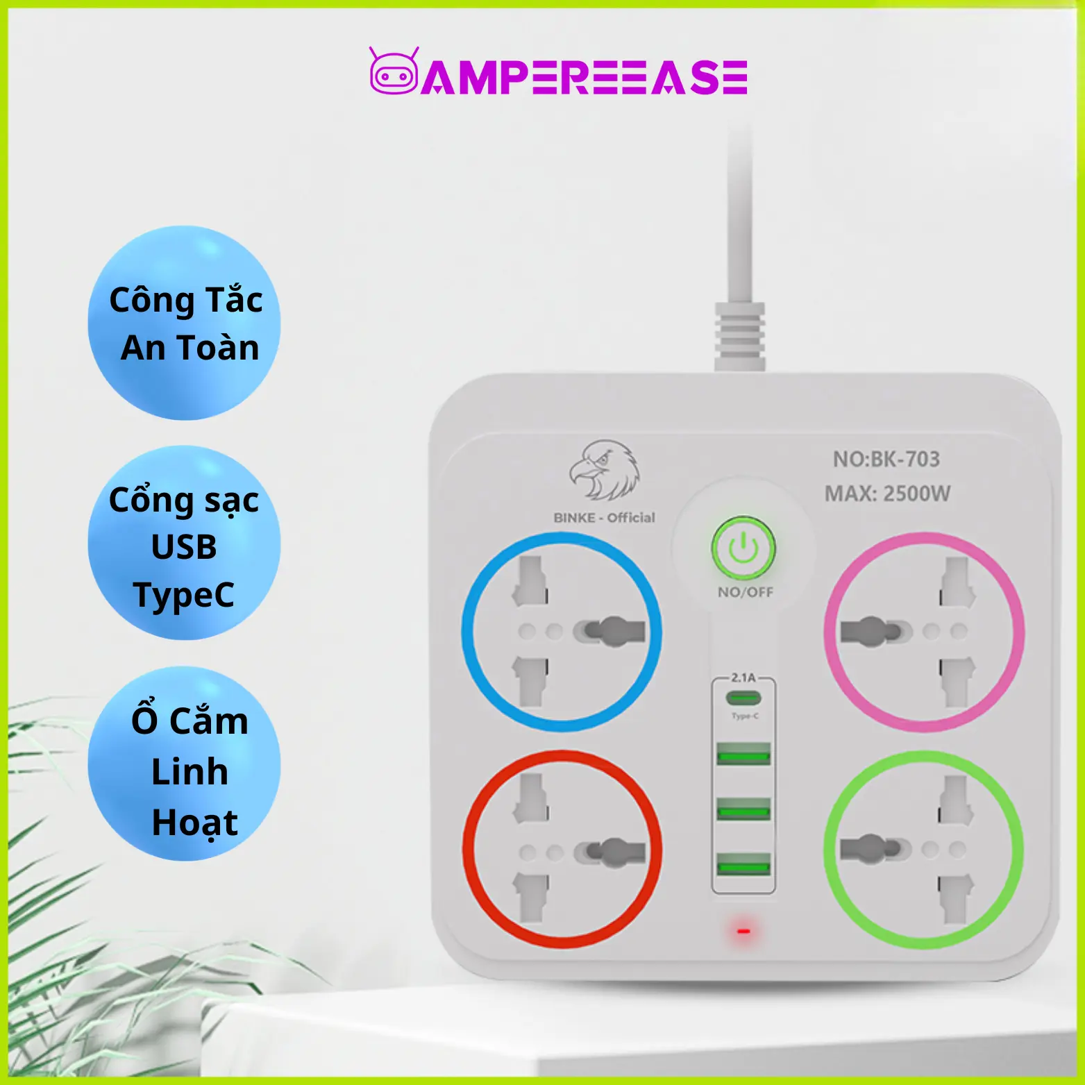 Ổ điện đa năng thông minh có cổng usb, ổ cắm chịu tải cao dây dài chống giật an toàn tiện dụng # V4