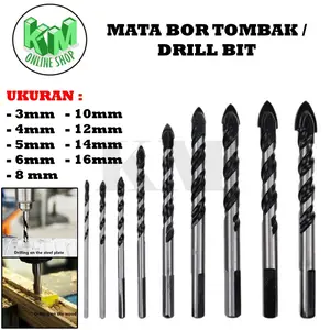 MATA BOR TOMBAK KACA KERAMIK GRANIT PORSELIN KACA SEGITIGA TILE DRILL BITS 3 - 16 MM