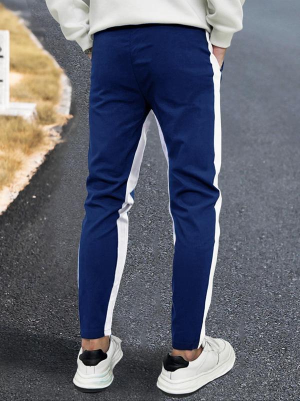 Men's Regular Fit Colorblock Patchwork Drawstring Waist Sweatpants, Casual Pocket Side Stripe Skinny Pants For Daily Wear, Knitting Bottoms For All Seasons 8