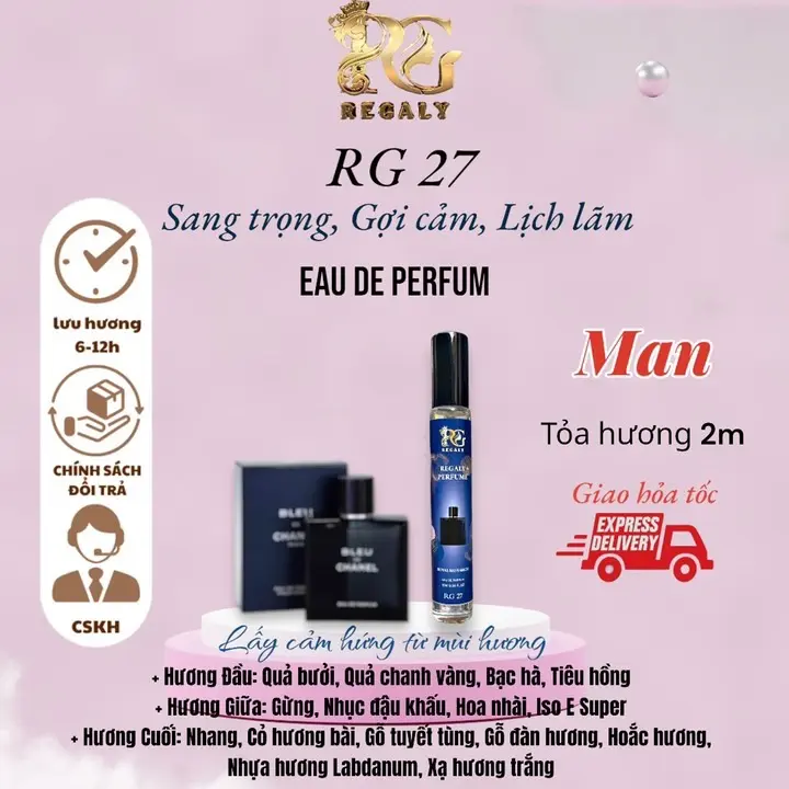 Nuớc hoa RG 27 Nam Vương Nam 10ml, lưu hương 8h-12h , sang trọng - gợi cảm - lịch lãm .