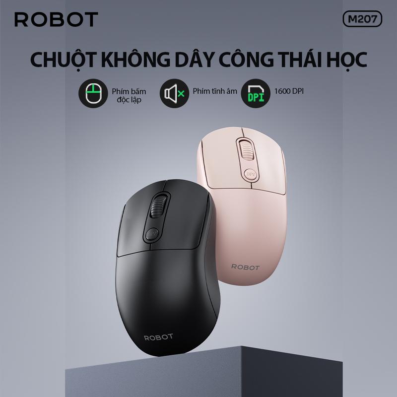 Chuột Không Dây Công Thái Học ROBOT M207 Phím Tĩnh Âm 1600 DPI 1