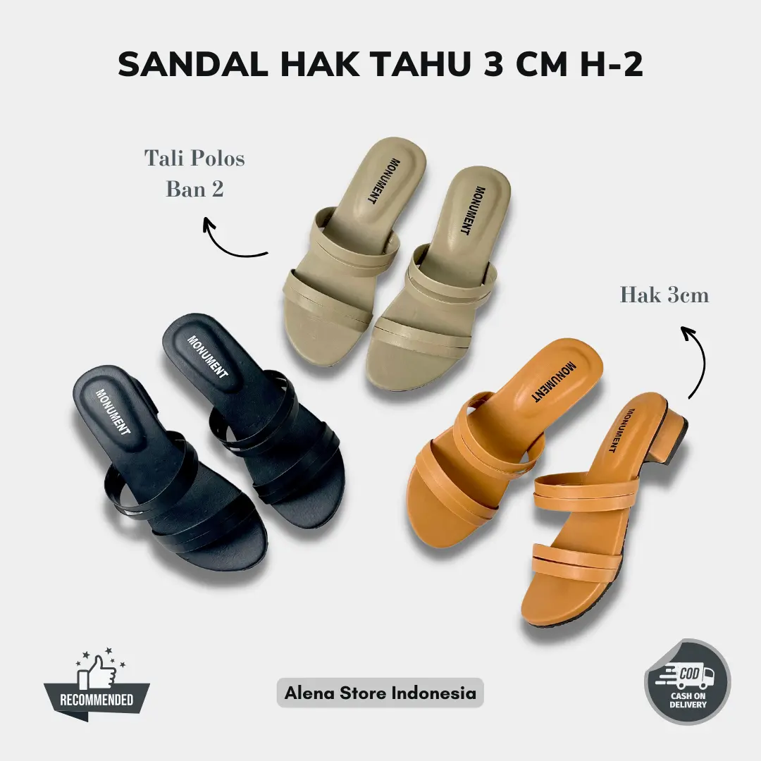 Sandal Wanita Hak Tahu 3cm Heel Selop Ban 2 Polos Alena H-2