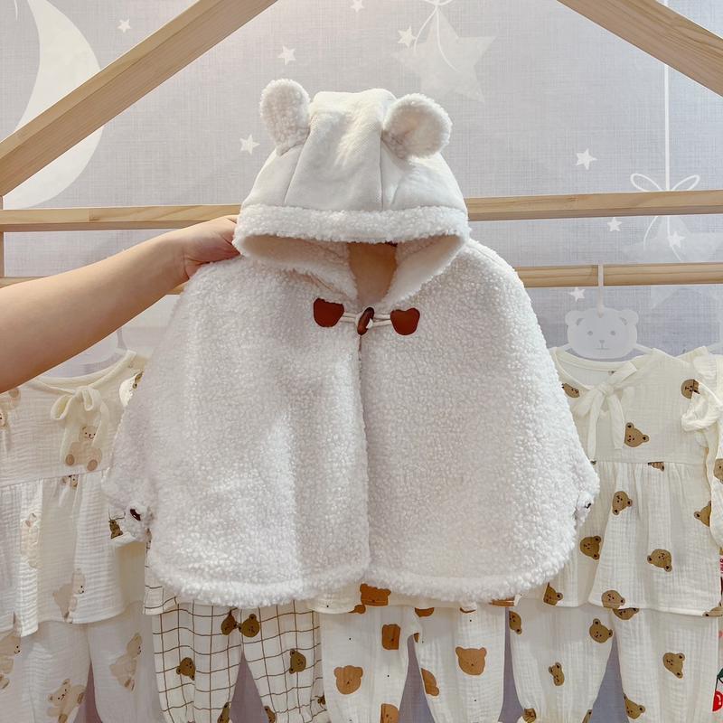 Áo Choàng Có Mũ cho Bé Trai/ Gái vải lông cừu 0-6/6-12/1-2y