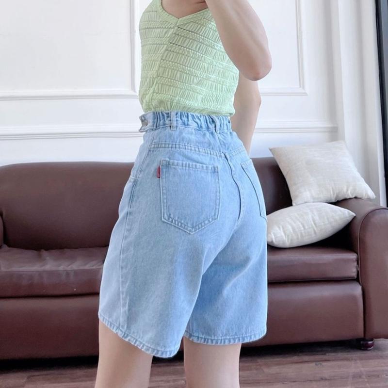 Quần short kaki lưng chun đai chỉnh eo, quần jean lững cạp chun ống rộng có bᶖgsize (KKLC5N) 4