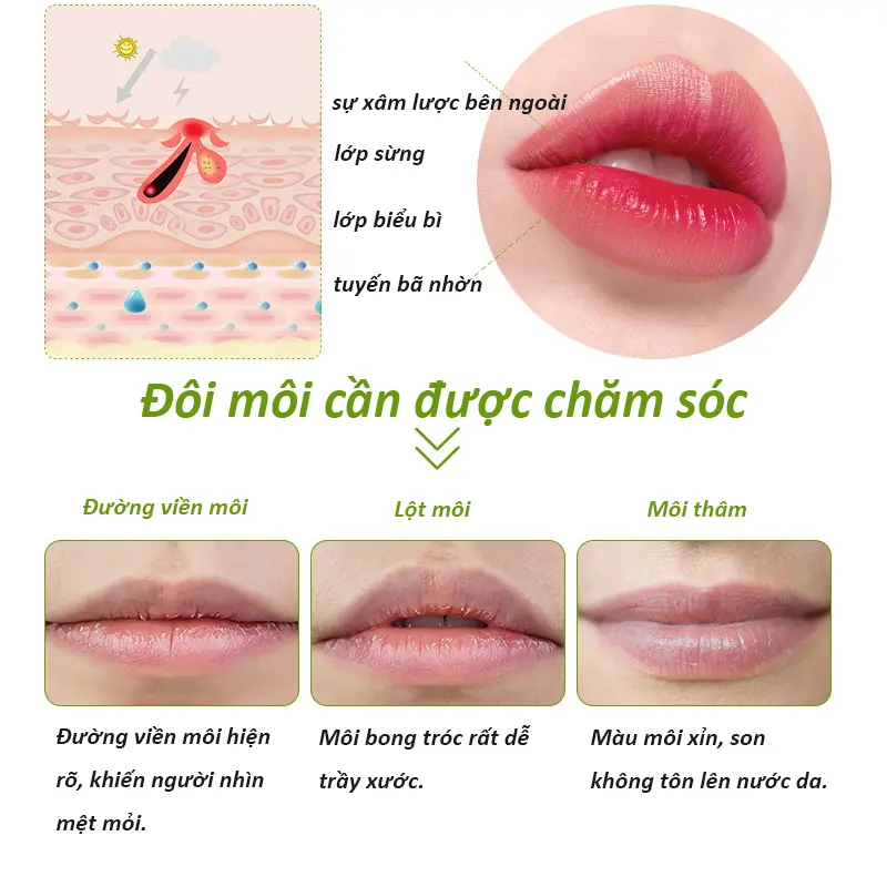 lô hội son môi dưỡng ẩm son dưỡng giảm thâm môi chăm sóc môi 2.7g làm sáng đường viền môi làm sáng môi nhỏ và dễ dàng ma Cosmetic Skincare Nữ Women có màu 2