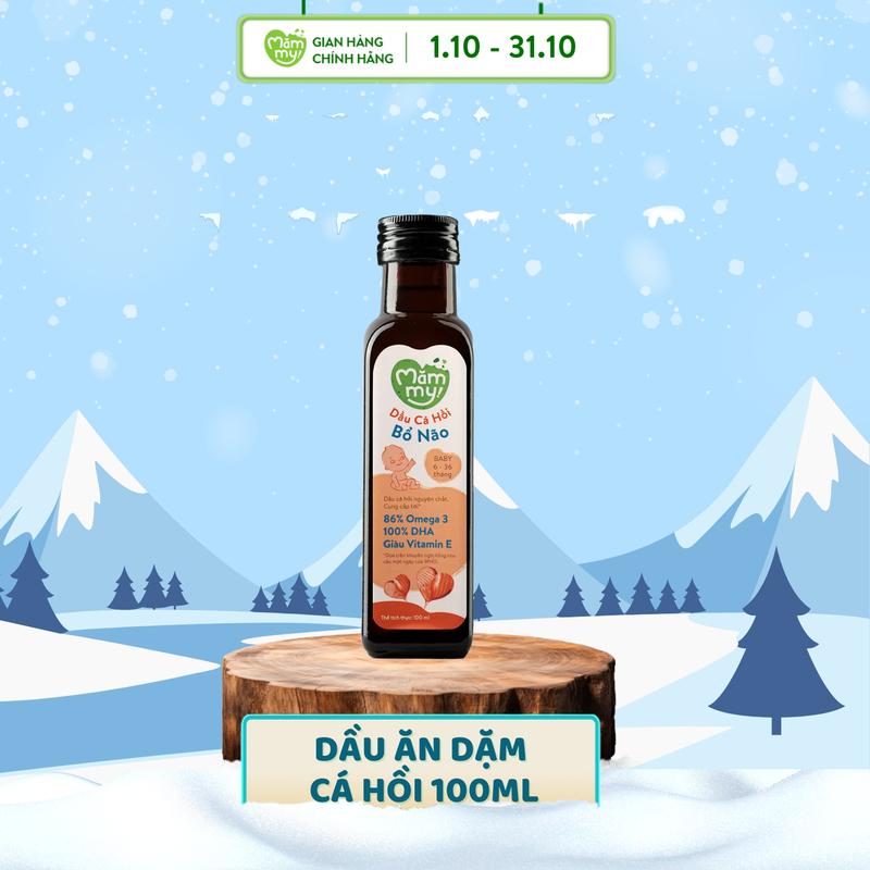 Dầu ăn dặm cá hồi bổ não Mămmy giàu DHA cho bé, chai 100ml Vitamin