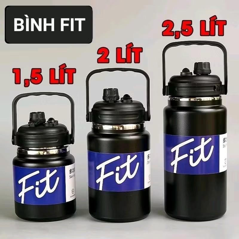 Bình giữ nhiệt lớn FIT 2500ml/2000ml/1500ml miệng rộng dáng lùn 2 kiểu uống kèm…