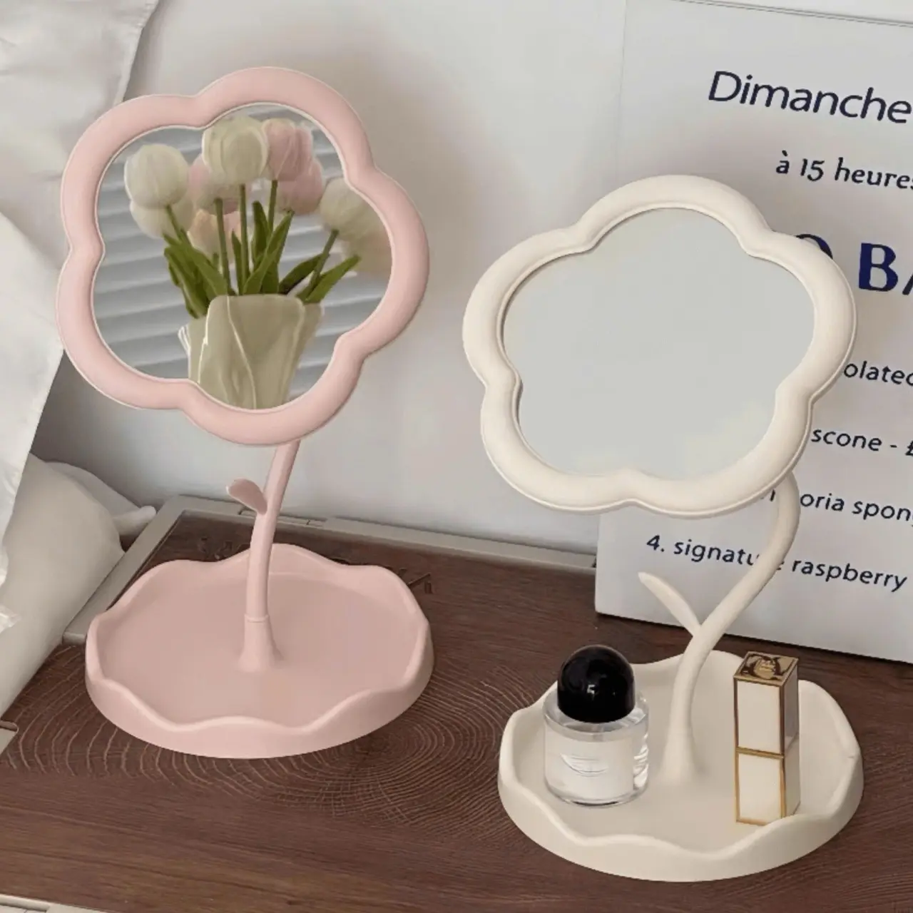 Gương để bàn xoay bông hoa 360 độ decor trang trí Cosmetic