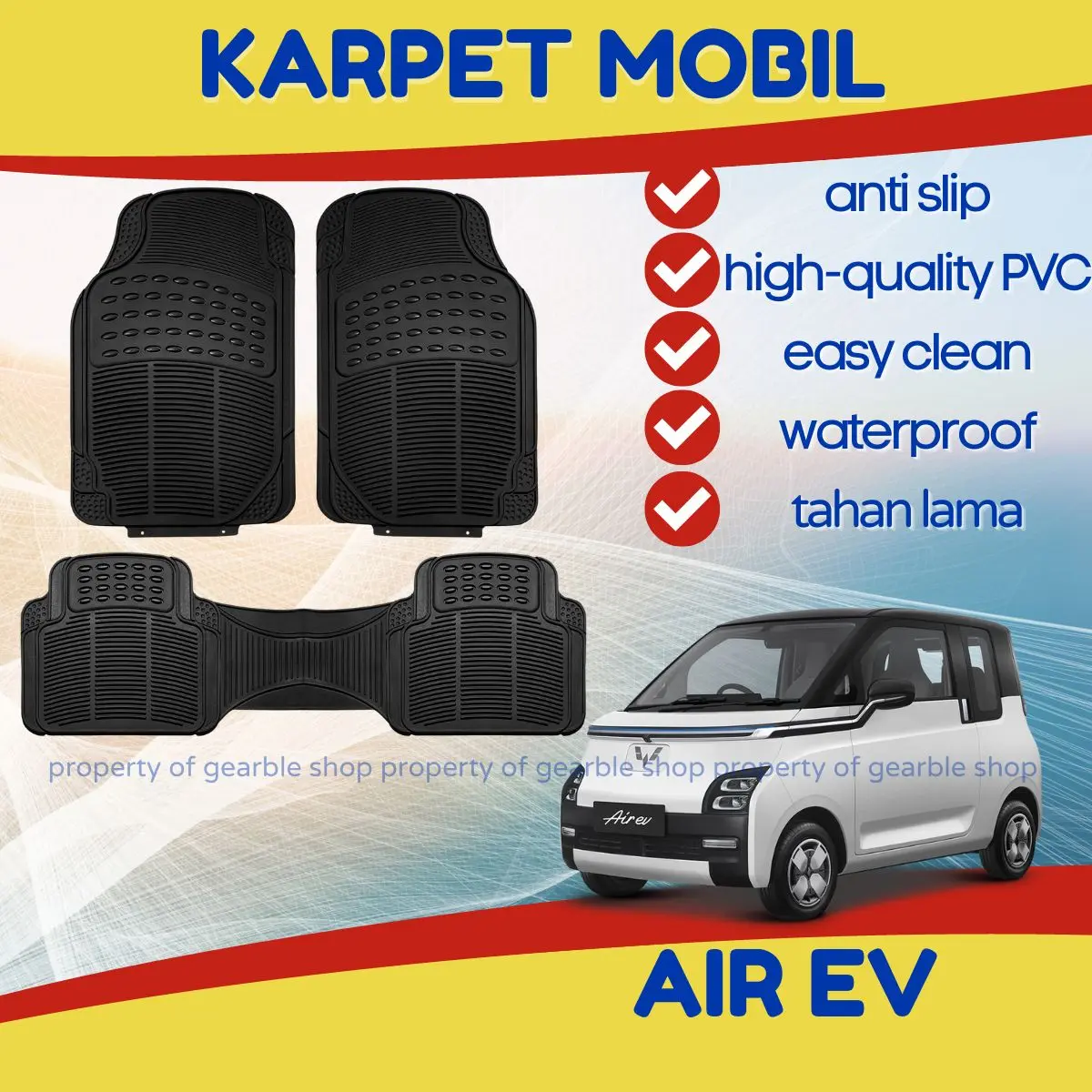 Karpet Mobil Wuling Air EV Alas Lantai Dasar Car Mats Karet PVC Air EV Simple Anti Air