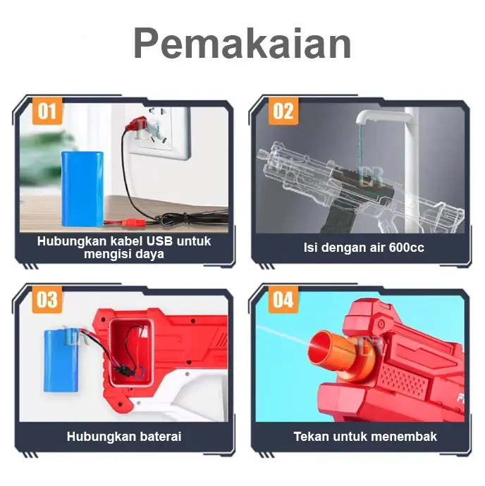 LNR Shop Mainan Air 600ml Elektrik Otomatis Jarak Jauh 9 Meter untuk Anak - Anak Water Gun Anak Outdoor Pantai Kolam Renang Mainan Kapasitas Besar Tekanan Tinggi Besar 3
