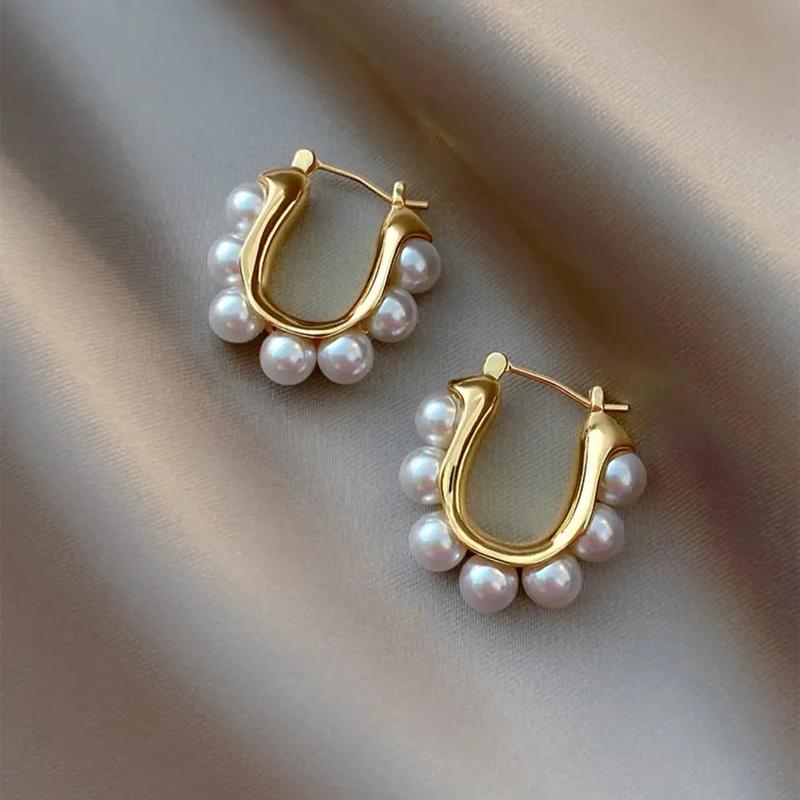 Product Introduction of 2024 New Retro Elegant Pearl like Oval Earrings for Women Fashion Classic Geometric Earrings Gift 1