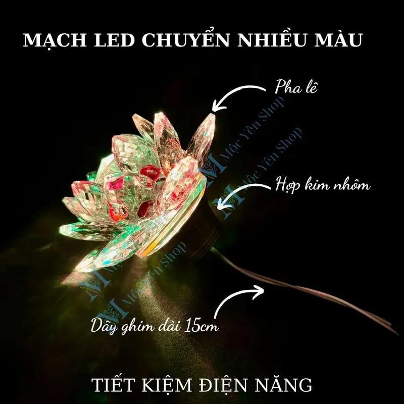 Hoa Sen Pha Lê Có LED Nhiều Chế Độ Sáng  Chuyên Để Trên Lư Đồng hoặc Chân Đèn Thờ Bằng Gỗ Hoặc Đồng 1