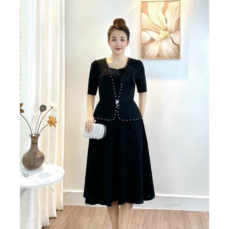 Đầm Đi Tiệc Mã HL618 Dáng Lững Chất vải Thun Nhũ Đính Đá DMC Cao Cấp Từ 50kg đến 75kg Dress Women midi váy kim 4