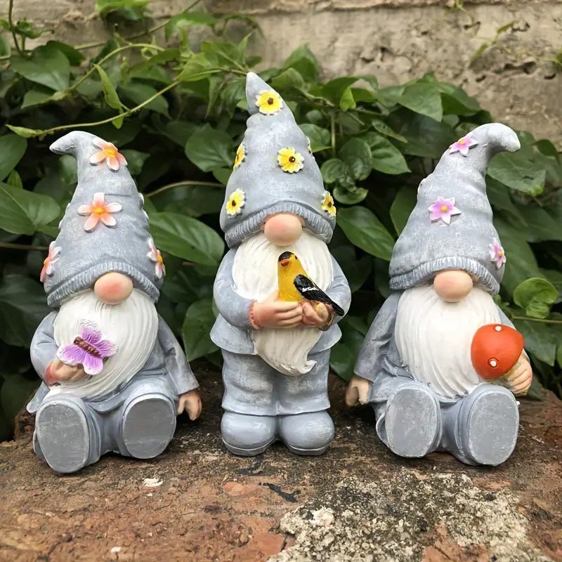 Garden Gnome Statue, 3 Counts/set Mini Resin Dwarf Ornament, Garden Decoration for Home Outdoor Yard Lawn, Home Decor Supplies 6