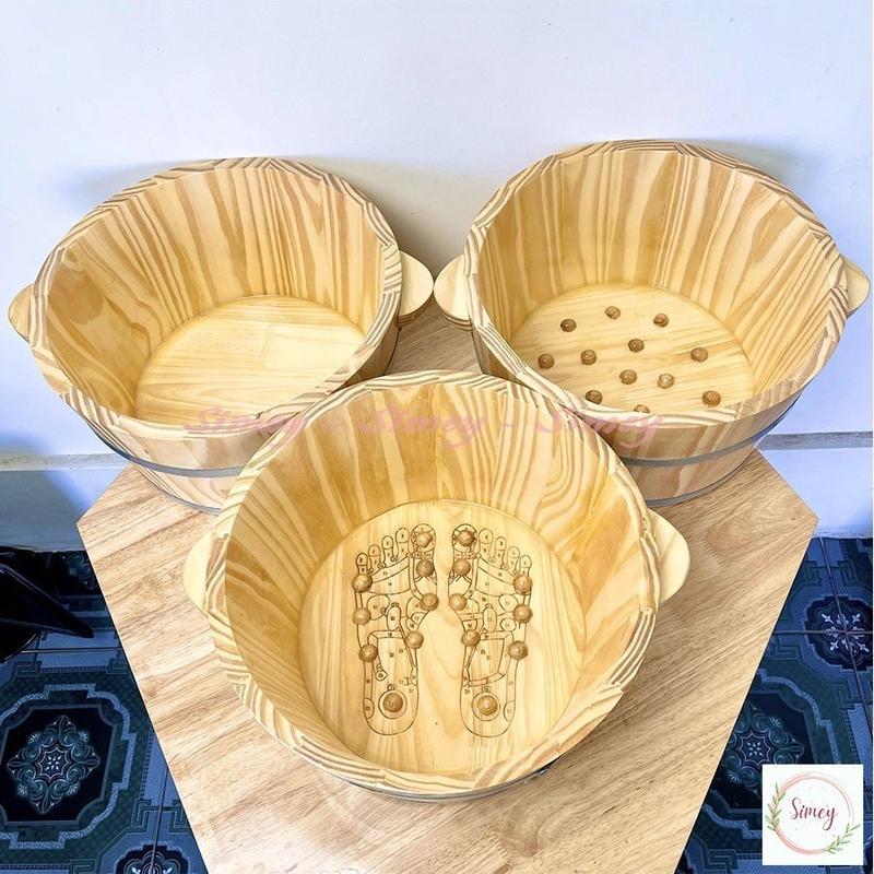 Chậu Gỗ Ngâm Chân, Chậu Ngâm Chân Có Hạt Massage Bằng Gỗ Thông Cao Cấp