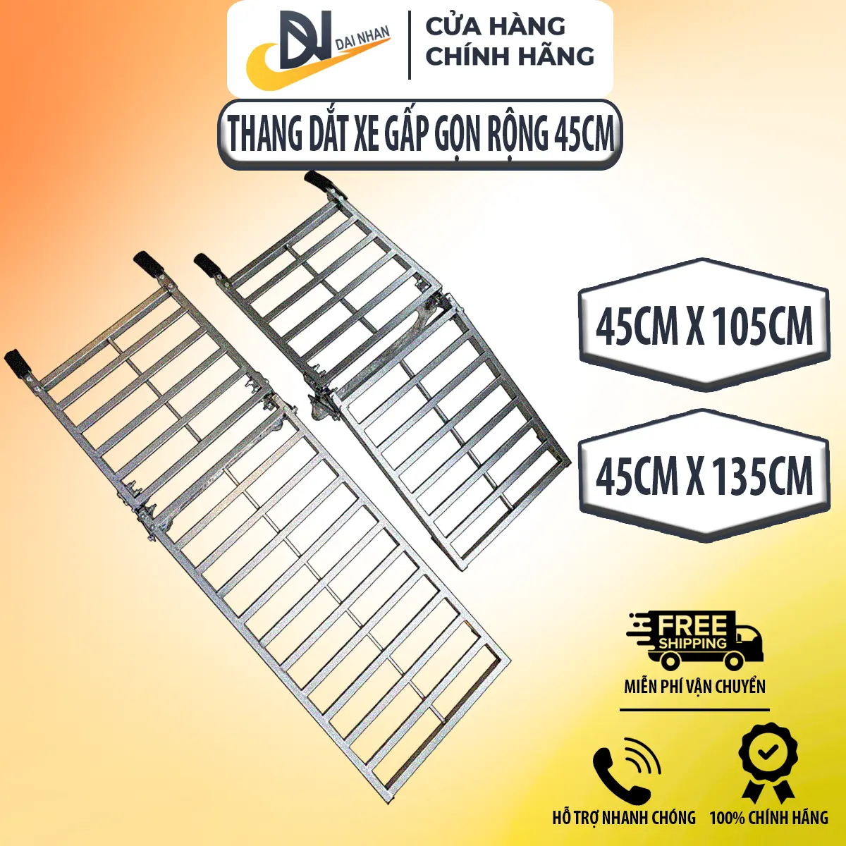 Thang dắt xe máy GẤP GỌN thông minh Đại Nhân, chất liệu thép chắc chắn, sơn tĩnh điện tải trọng lớn