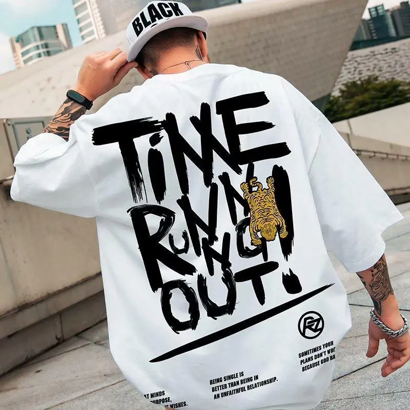 T-shirt For Men Graphic Print Fashion hip-hop shirt men's oversized loose short-sleeved T-shirt retro letter printing oversized shirt