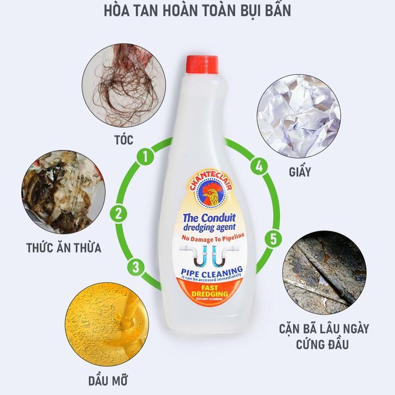 Gel Vệ Sinh Đa Năng 2in1 Chanteclair – Thông Cống & Tẩy Rửa Bồn Cầu – Tan Mỡ, Tóc, Khử Mùi, Không Cần Chà, Sạch Bồn Cầu & Đường Ống Siêu Nhanh – An Toàn, Siêu Mạnh 8