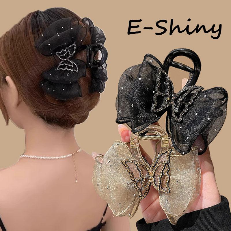 Kẹp Tóc Càng Cua Dự Tiệc, Thiết Kế Lưới Tinh Tế Có Nơ, Kim Cương Giả Sáng Bóng, Kiểu Bướm, Thích Hợp Cho Tóc Đuôi Ngựa Cho Phụ Nữ Và Trẻ Em Gái, cài tóc