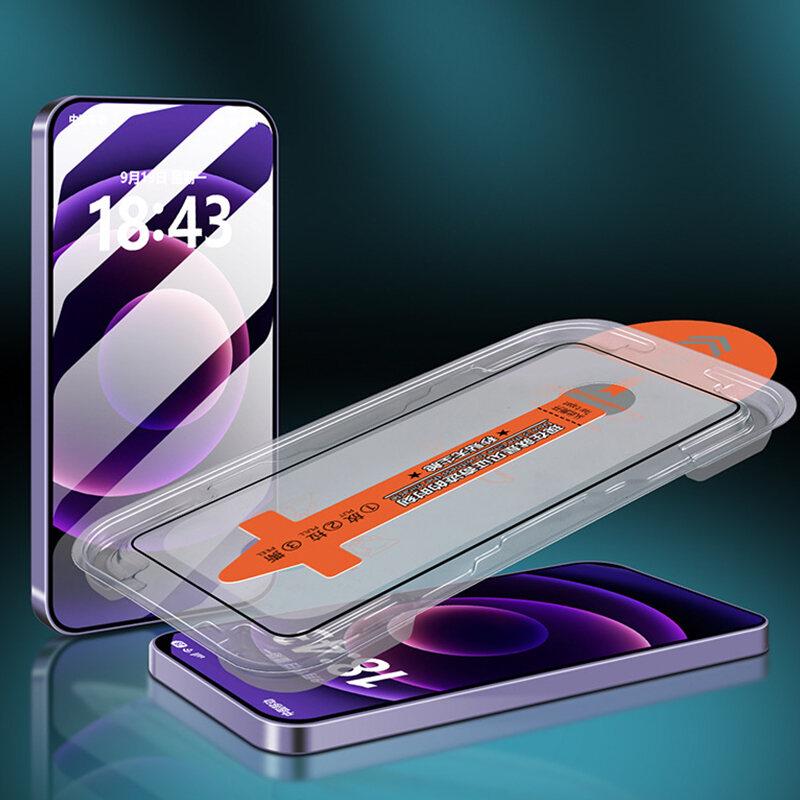 Product Introduction of [ Easy Install ] HD Clear Anti Blue Purple Light Privacy Tempered Glass For iPhone 16 15 14 Pro Max Plus13 12 11 X XS XSMax XR One-Click Dust Free Installation Screen Protector Alignment Mounting Cover 10