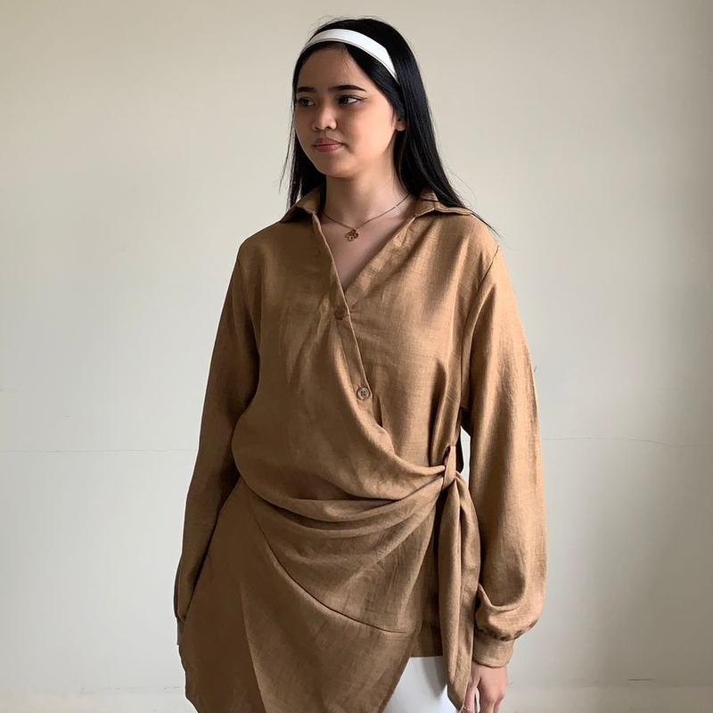 LINDY Ava Top - Atasan Oversized Basic Kemeja Crinkle Outfit Korean Style Casual Formal 4