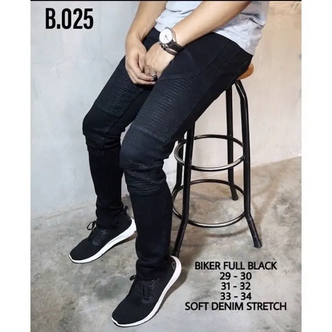 Celana Panjang Jeans Biker Pria Hitam 1