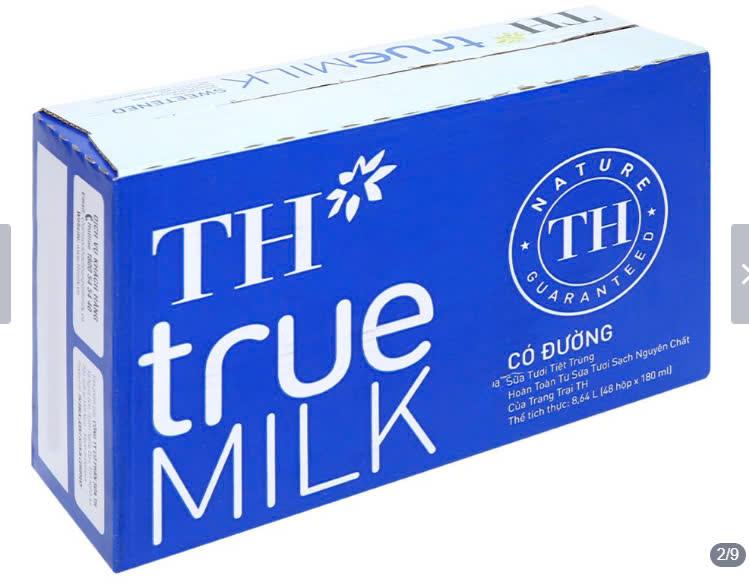 Thùng 48 hộp sữa tươi tiệt trùng TH true MILK ít đường 180 ml (180 ml x 48) sua tuoi Chua Vị Chua 3