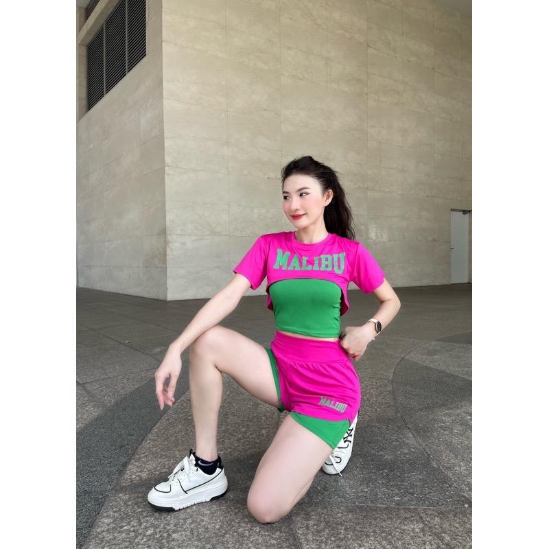 Bộ đồ tập erobic, gym tập nhảy chạy bộ áo 2 chi tiết quần 2 lớp dày dặn thoáng mát 4