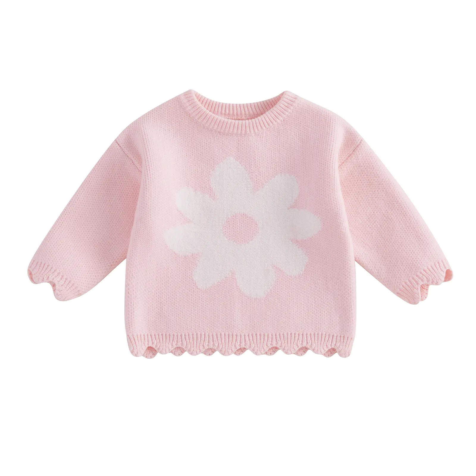 Kids Girls Sweater, Sweet Long Sleeve Crew Neck Flower Warm Winter Sweater Clothes, Baby Cute Comfort Sweater
